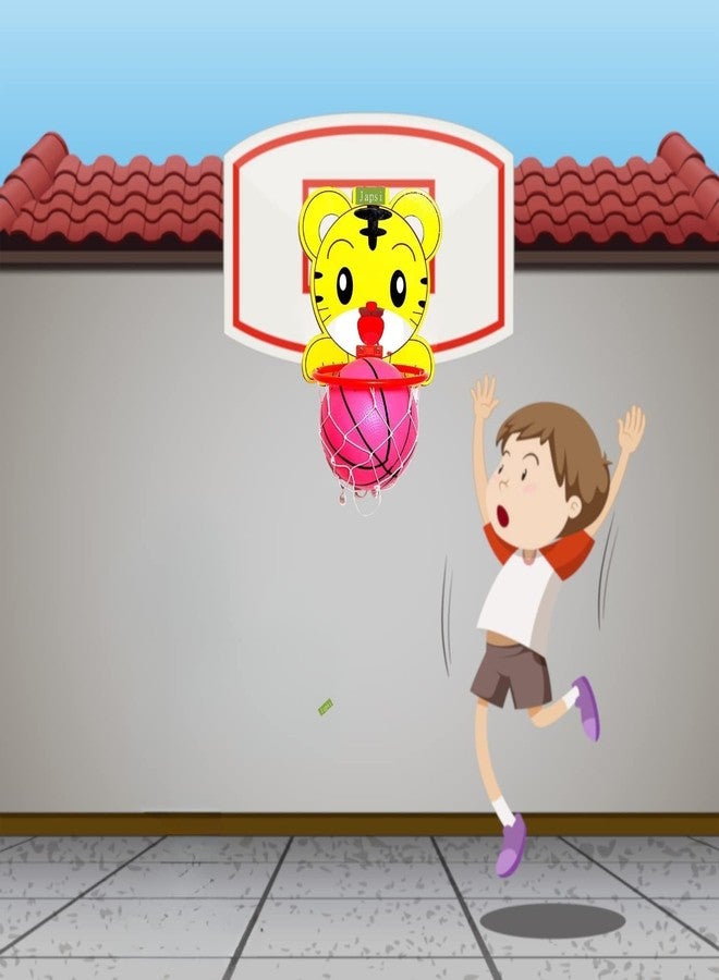 JAPSI Kids Basketball Set with Tiger Hoop, Pink Ball and Wall-Mountable Net, Indoor Sports Toy for Children - Image 3